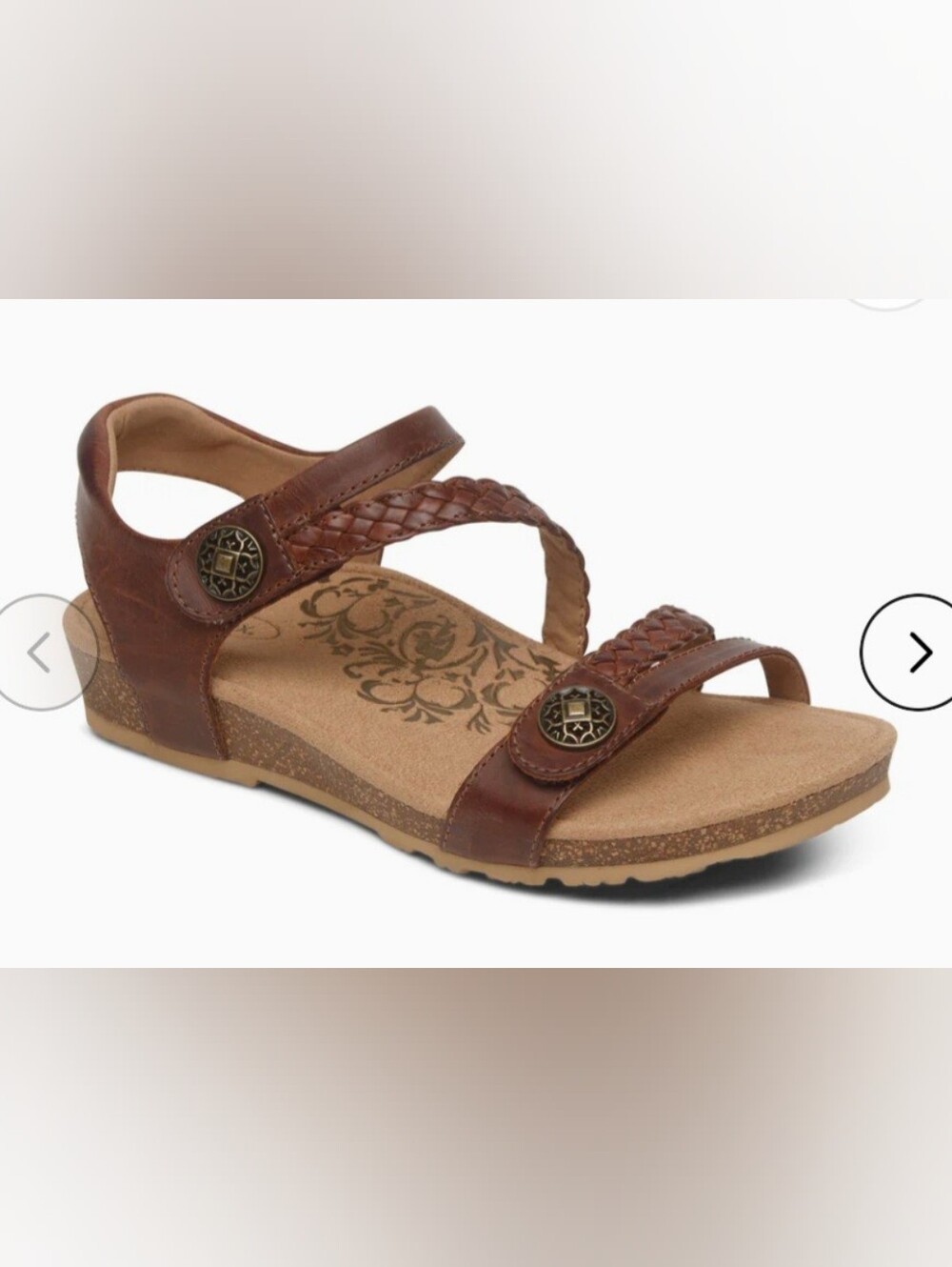 NWT Aetrex Jillian Walnut Brown Braided Strap Leather Arch Support Sandals